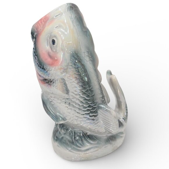 Vintage Large Mouth Bass Vase Iridescent - Picture 3 of 17